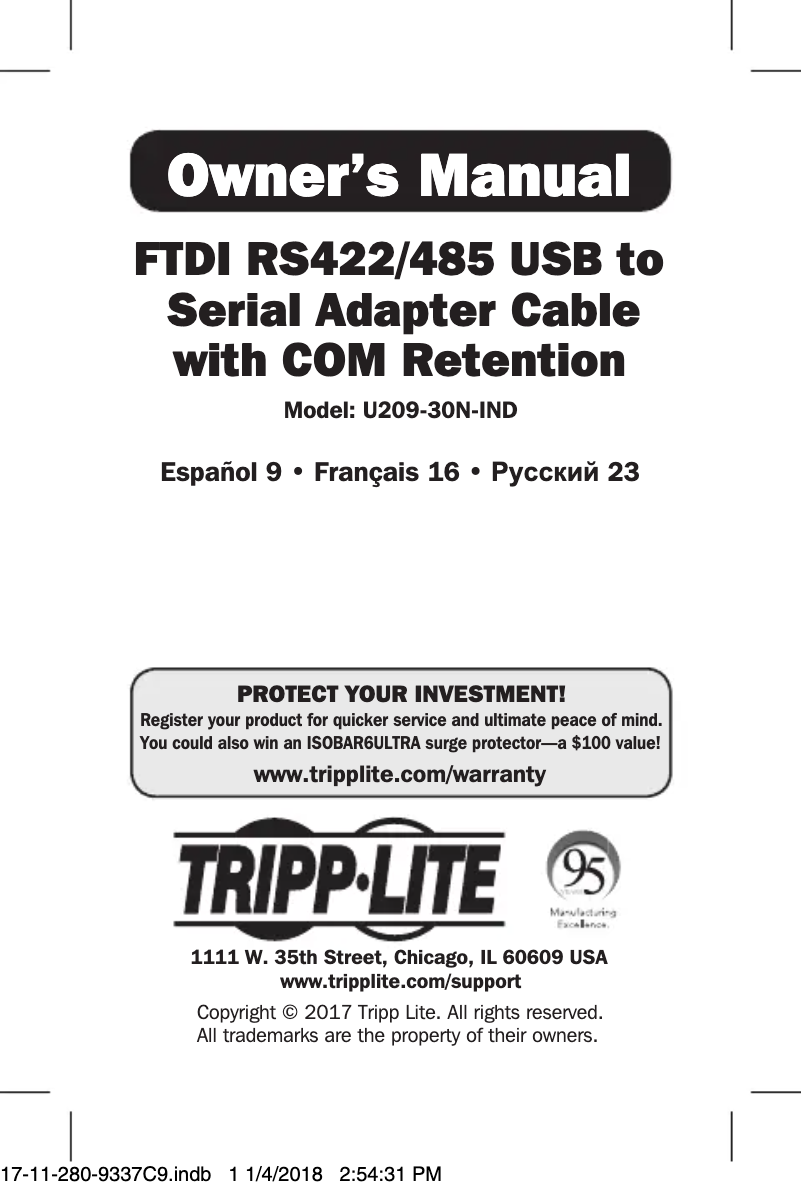 First page image of the manual for U209-30N-IND