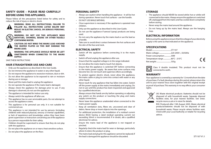 First page image of the manual for ST1107