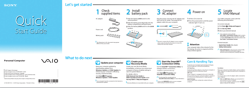 Page 1 of the manual Installation Guide Sony Vaio VPCEF34FD