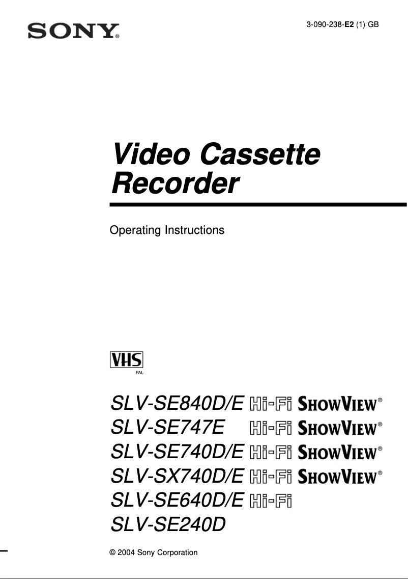 First page image of the manual for SLV-SE240D