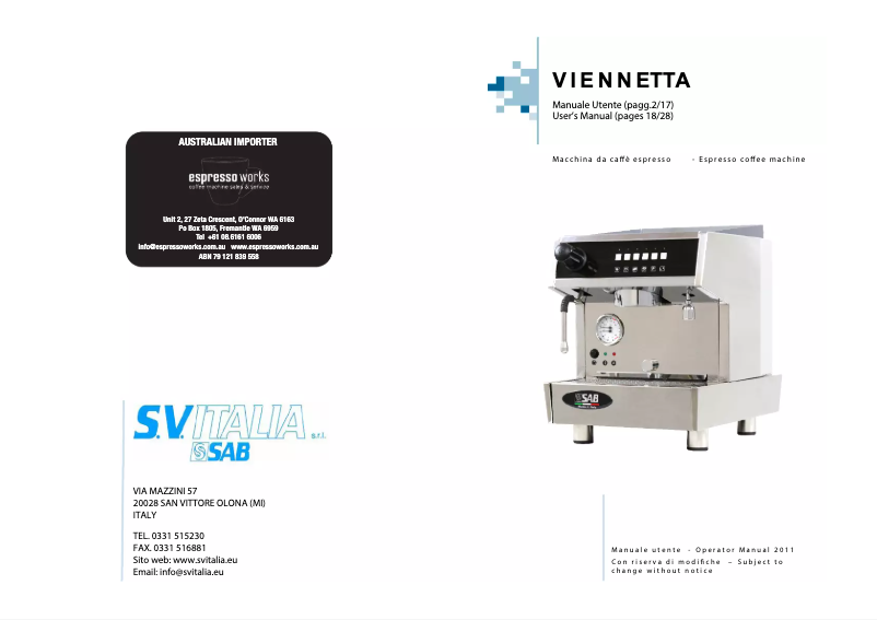 Page 1 of the manual User Manual SAB Vienetta