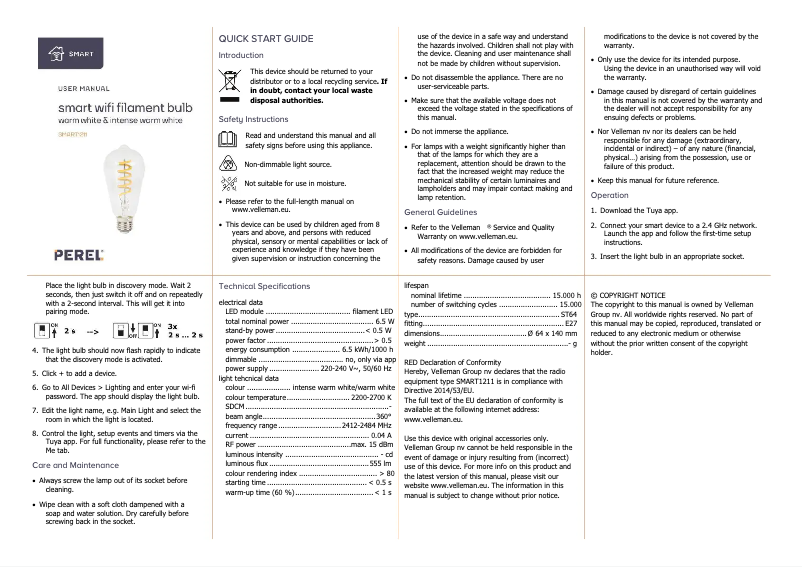 First page image of the manual for SMART1211
