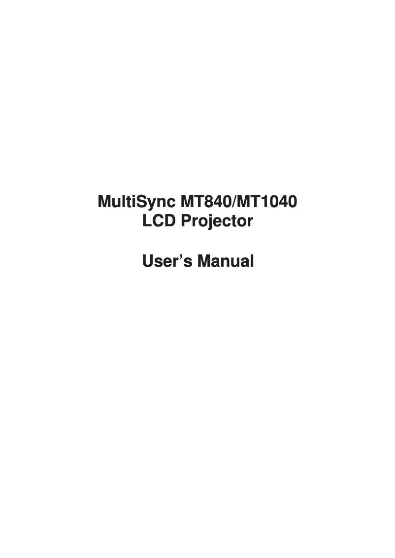 First page image of the manual for MultiSync MT1040
