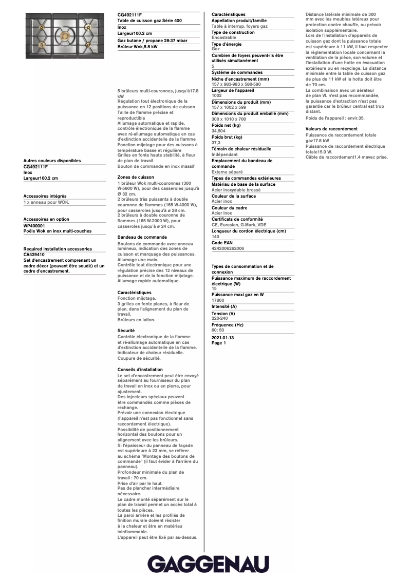 Image de la première page du manuel de l'appareil CG492111F