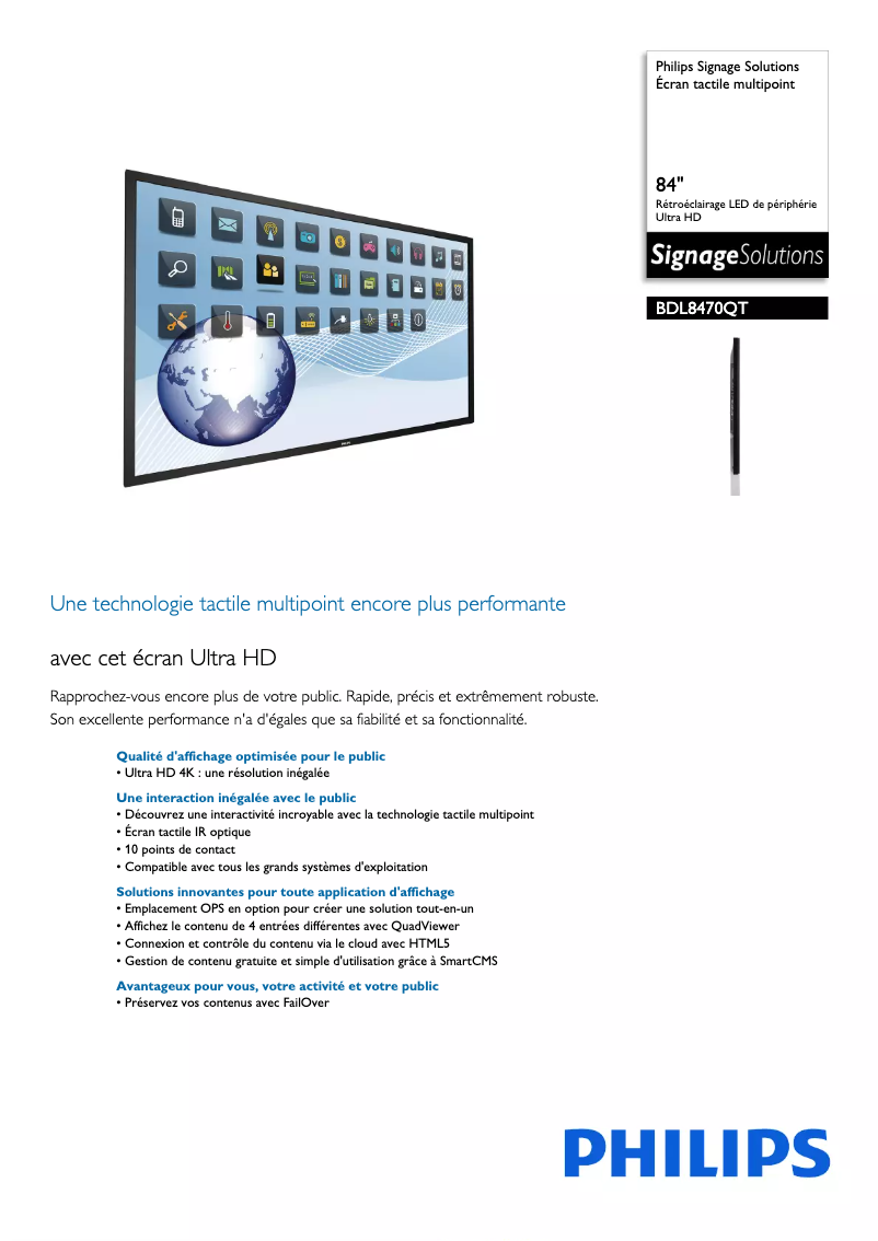 Page 1 of the manual Technical Sheet Philips Signage Solutions BDL8470QT