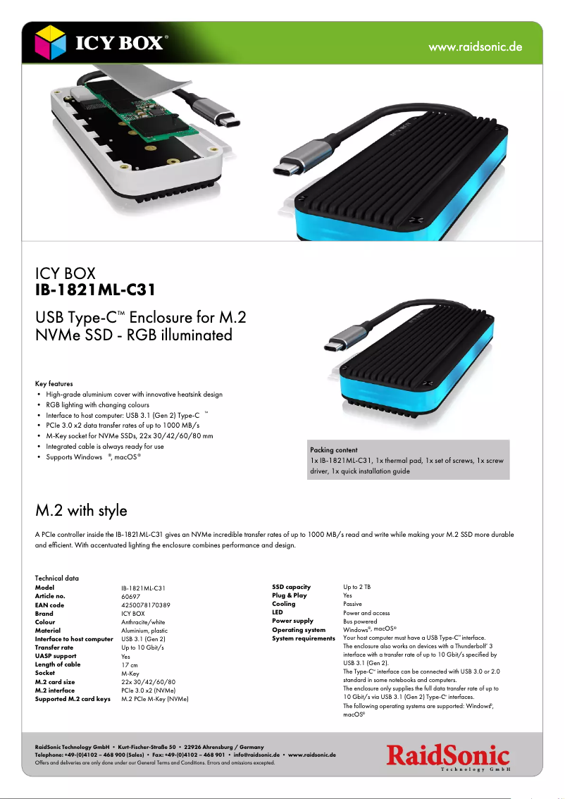 Page 1 of the manual Technical Sheet Icy Box IB-1821ML-C31