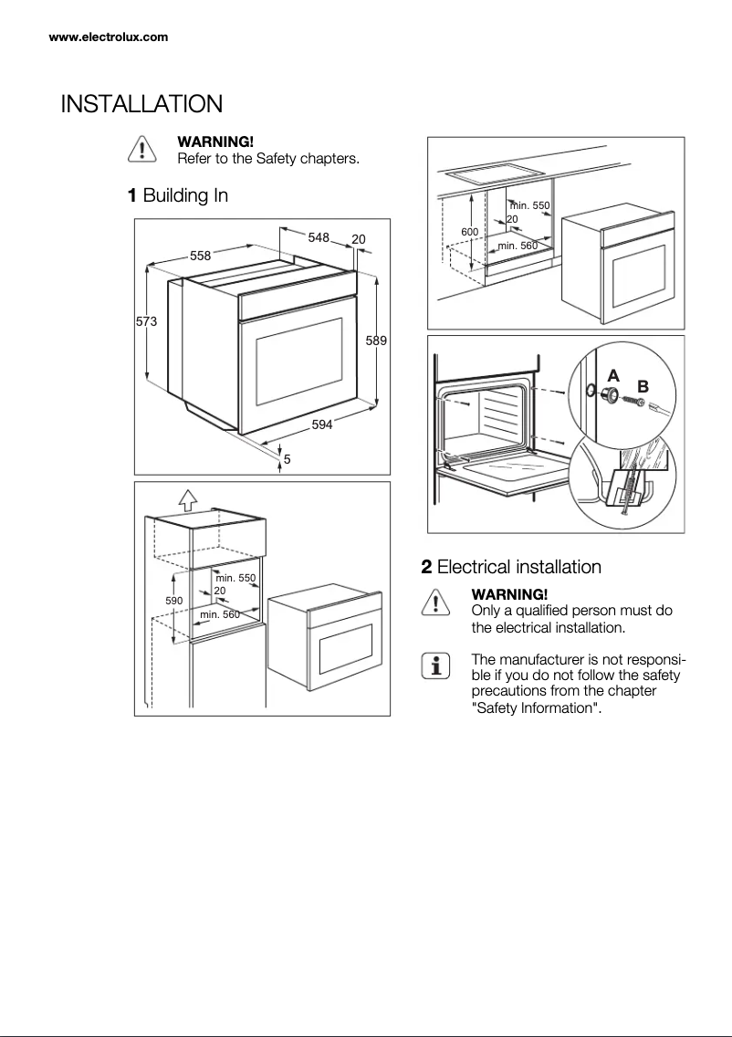 Page 1 of the manual Installation Guide Electrolux EOB2200BOX