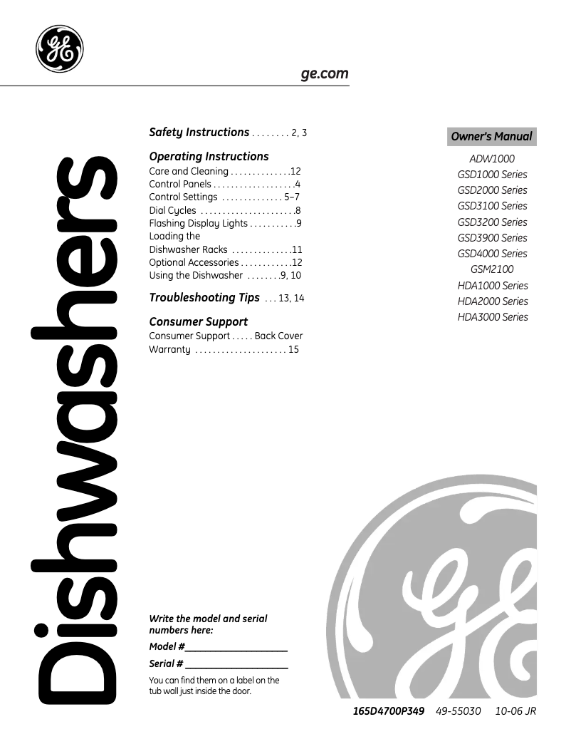 Page 1 of the manual Use and Maintenance Manual GE GSD3600GWW