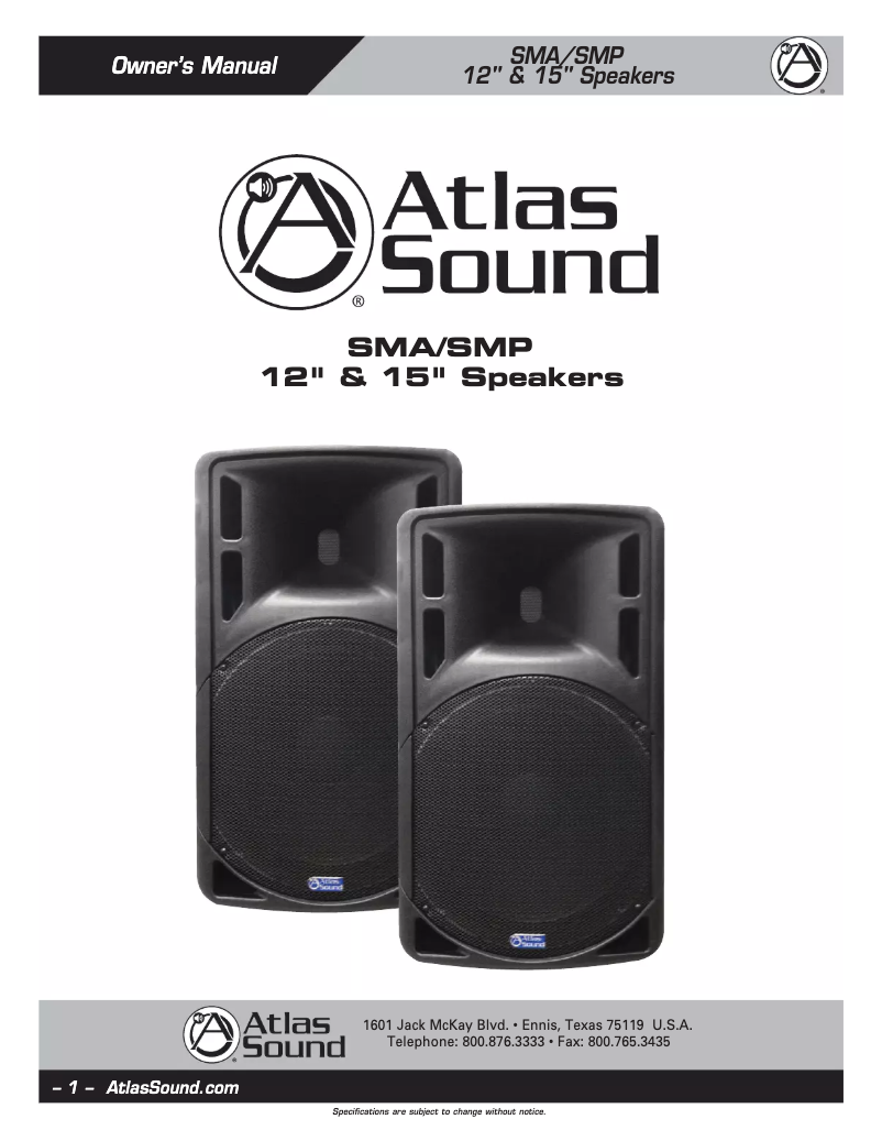 Page 1 of the manual User Manual Atlas Sound SMA-15