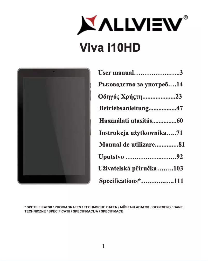 Page 1 of the manual User Manual Allview Viva i10HD
