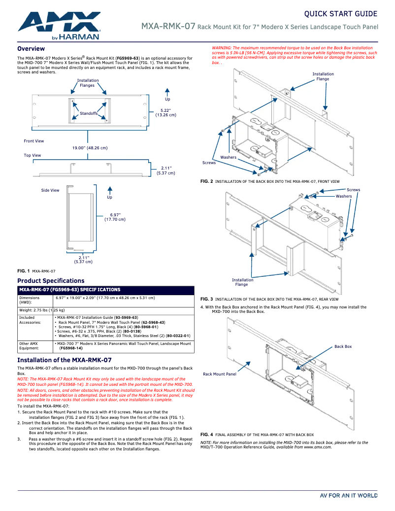 Page 1 of the manual User Manual AMX MXA-RMK-07