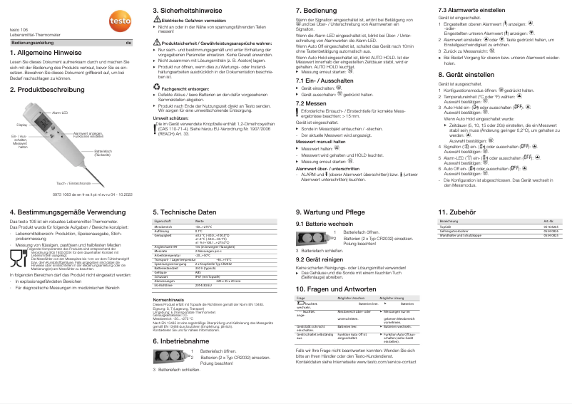 Page 1 of the manual User Manual Testo 106