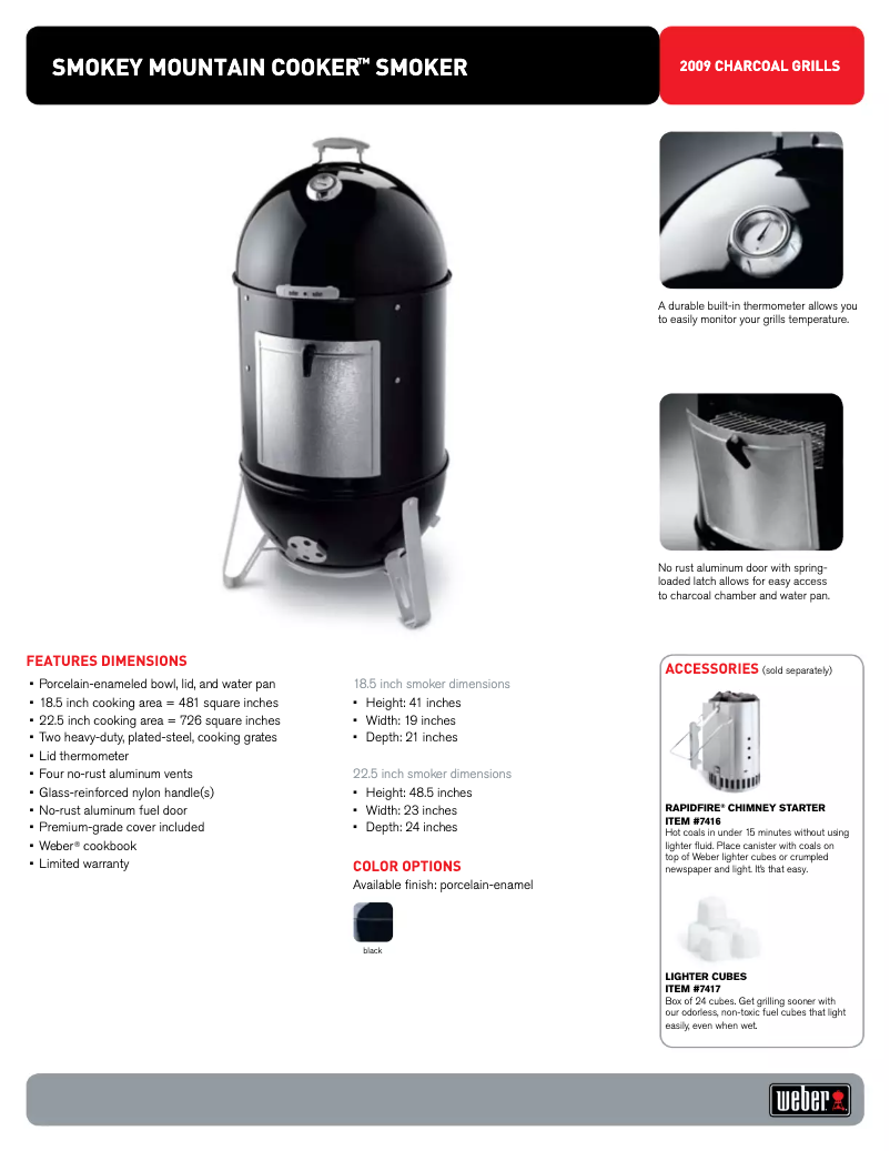 Page 1 of the manual Technical Sheet Weber Smokey Mountain