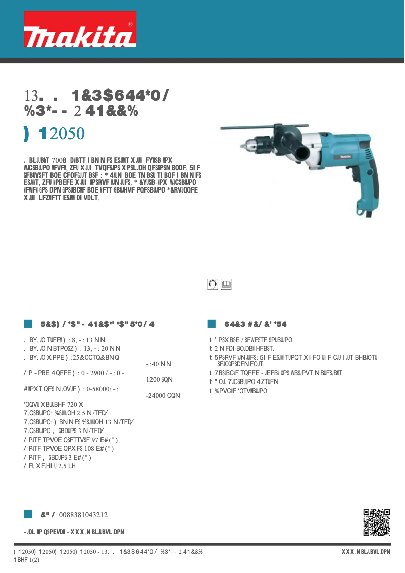Page 1 of the manual Technical Sheet Makita HP2050