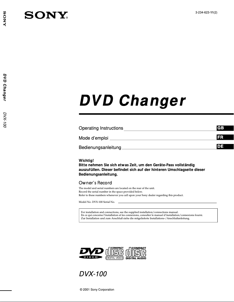 Page 1 of the manual User Manual Sony DVX-100