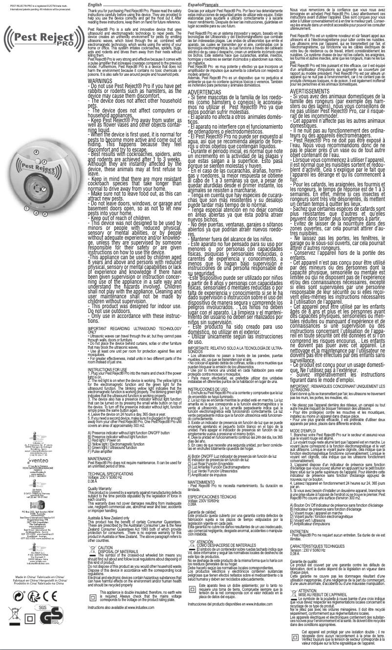 Page 1 of the manual User Manual Pest Reject Pro