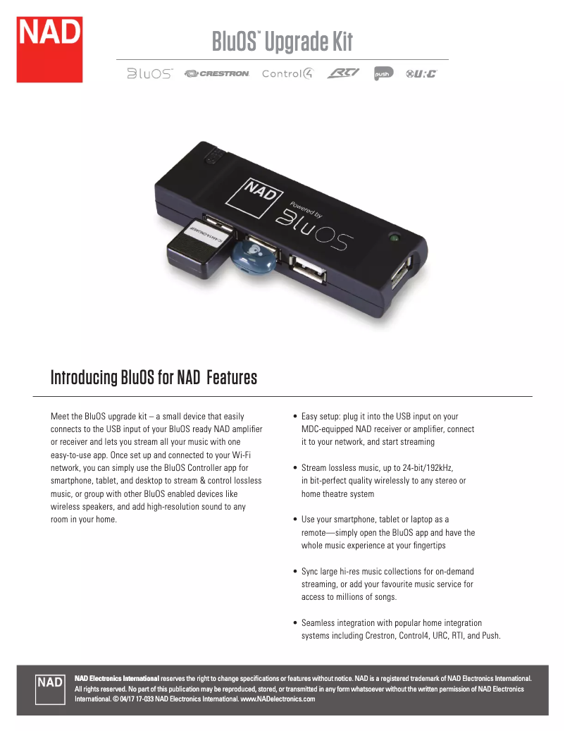 First page image of the manual for BluOS kit