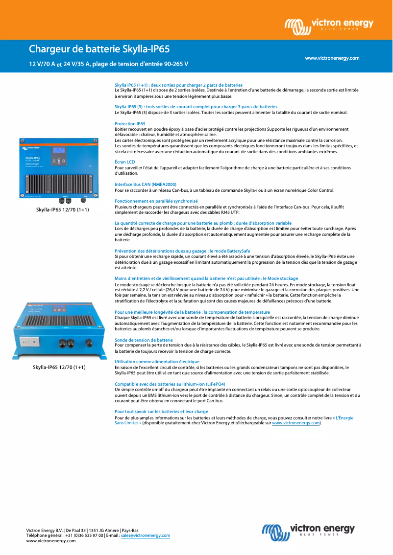 Page 1 of the manual Technical Sheet Victron Energy Skylla-IP65