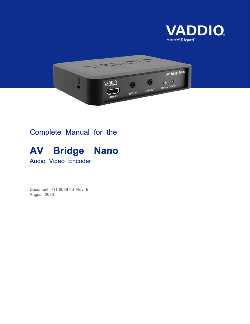 First page image of the manual for AV Bridge Nano