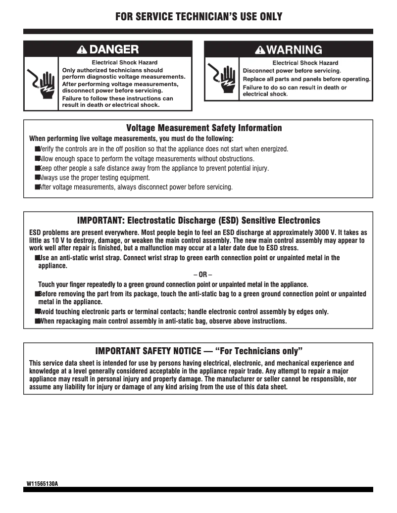 First page image of the manual for YWED5010LW