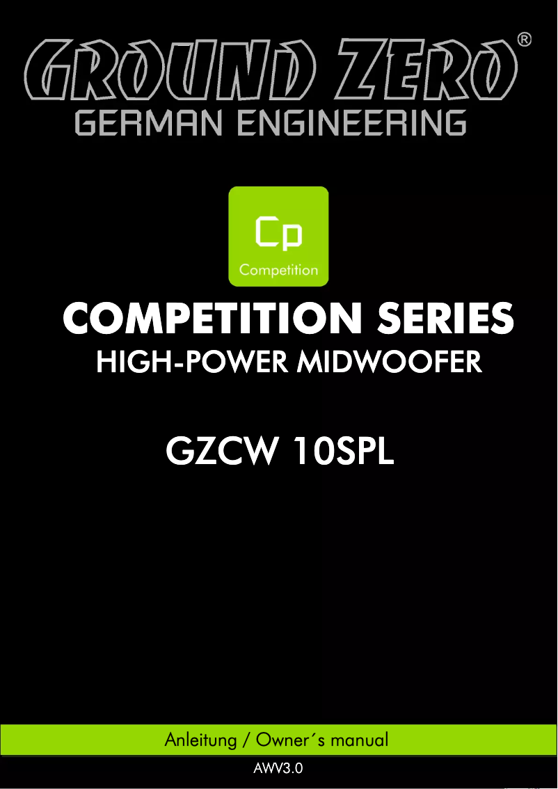 First page image of the manual for GZCW 10SPL