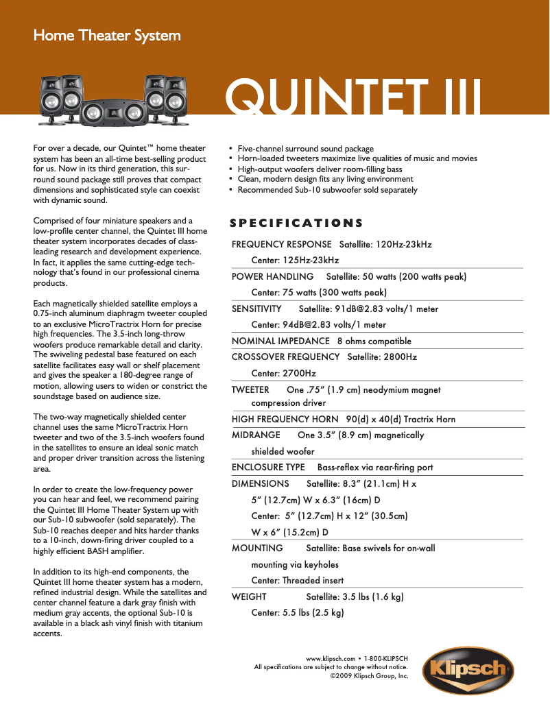 First page image of the manual for Quintet III