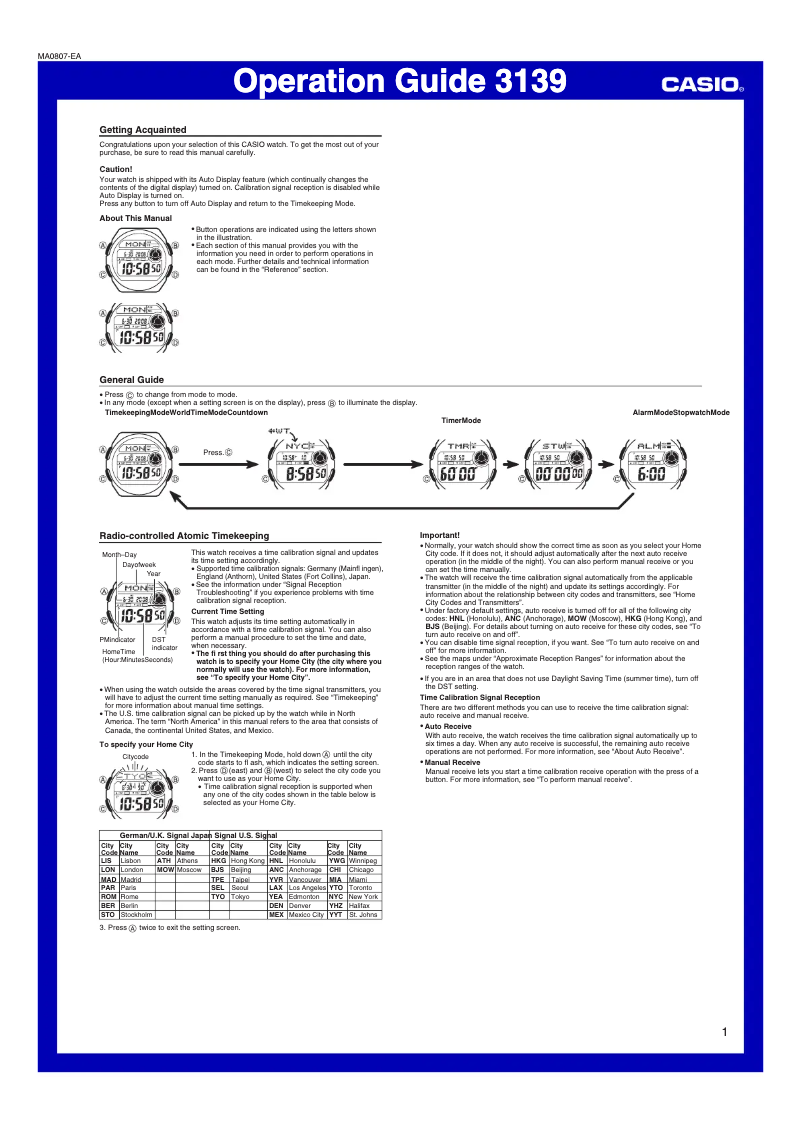 Page 1 of the manual User Manual Casio WV-200E-4AVEF