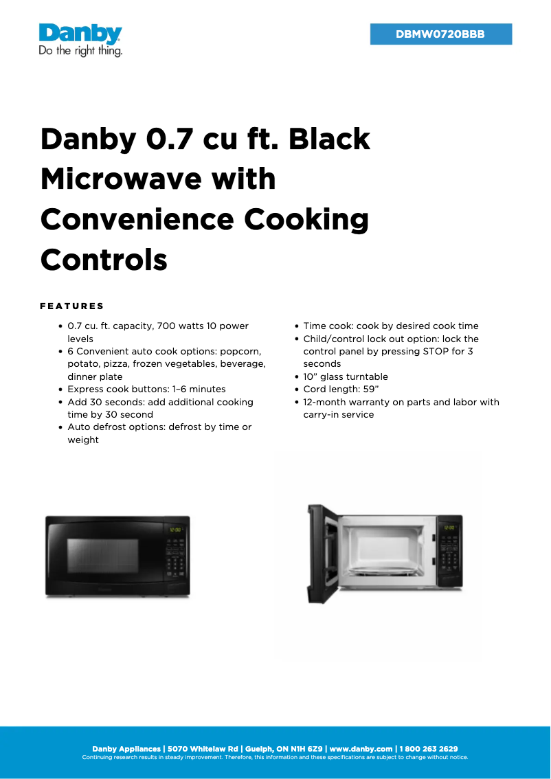 First page image of the manual for DBMW0720BBB