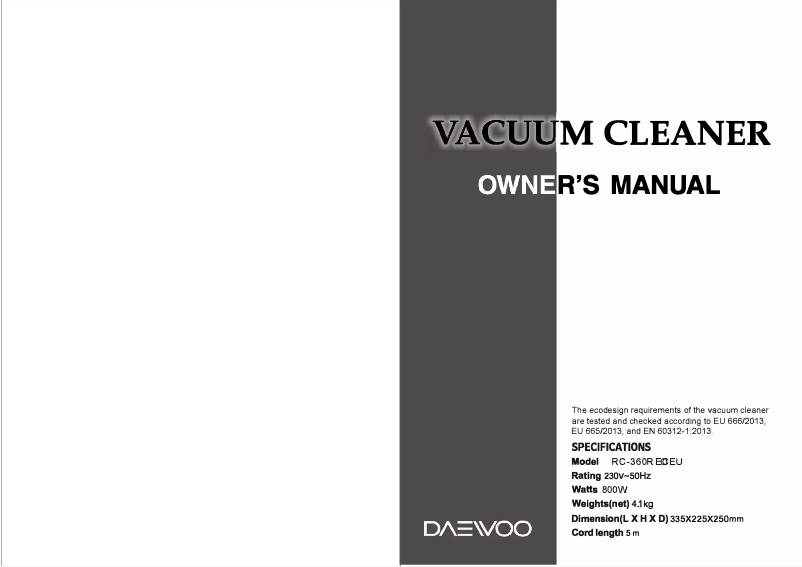 First page image of the manual for RC-360R ECO EU