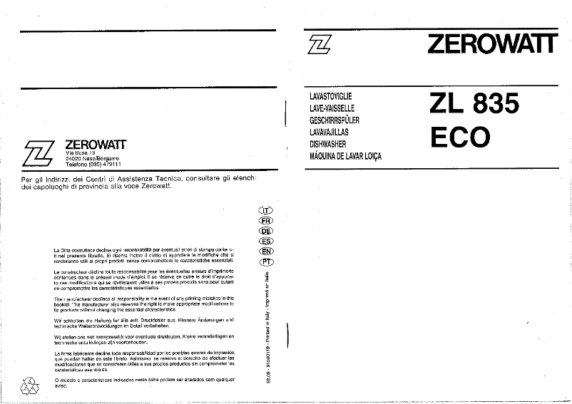 Page 1 of the manual User Manual Zerowatt ZL 835 NN ECO