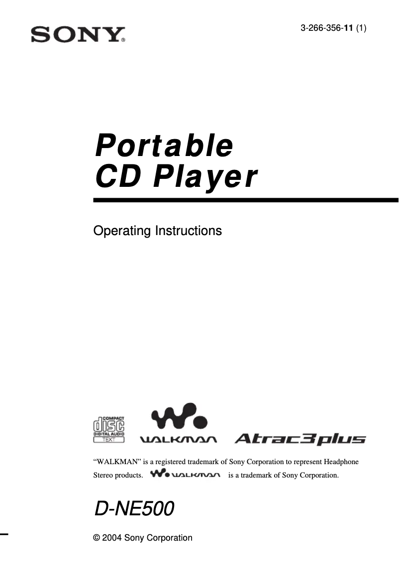 Page 1 of the manual User Manual Sony Walkman D-NE500