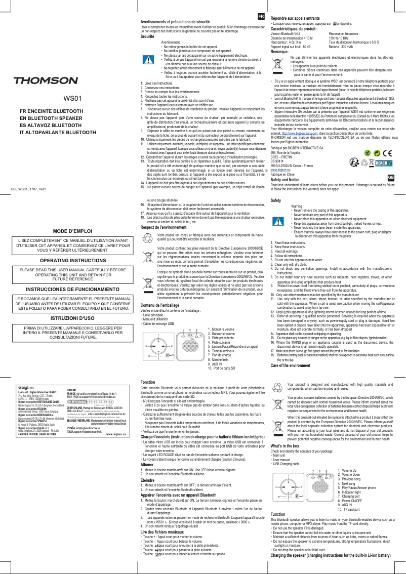First page image of the manual for WS01