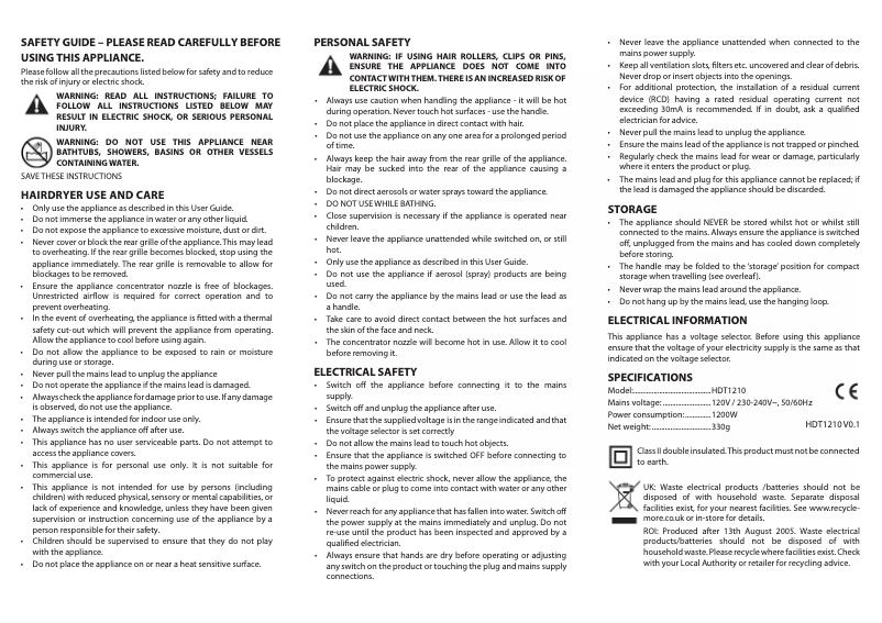 Page 1 of the manual User Manual Tesco HDT1210