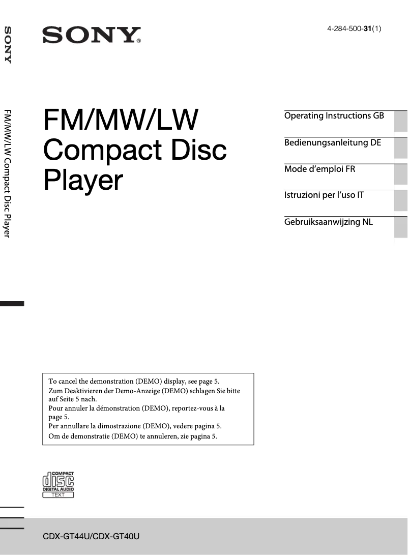 Page 1 of the manual Instruction Manual Sony CDX-GT44U