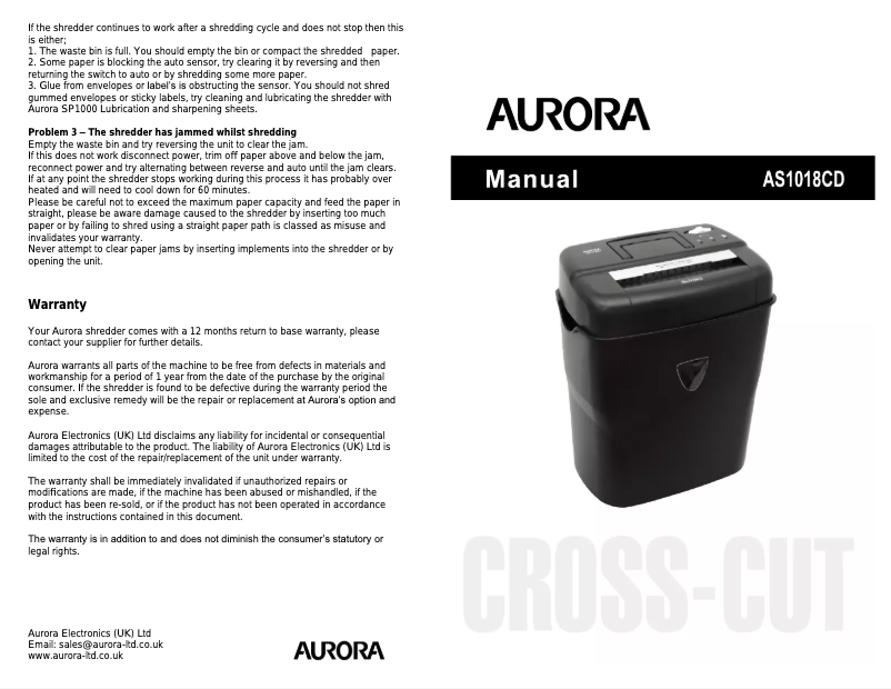 First page image of the manual for AS1018CD