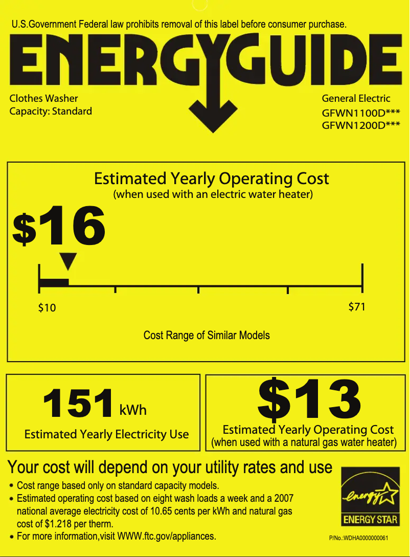 First page image of the manual for GFWN1100DWW