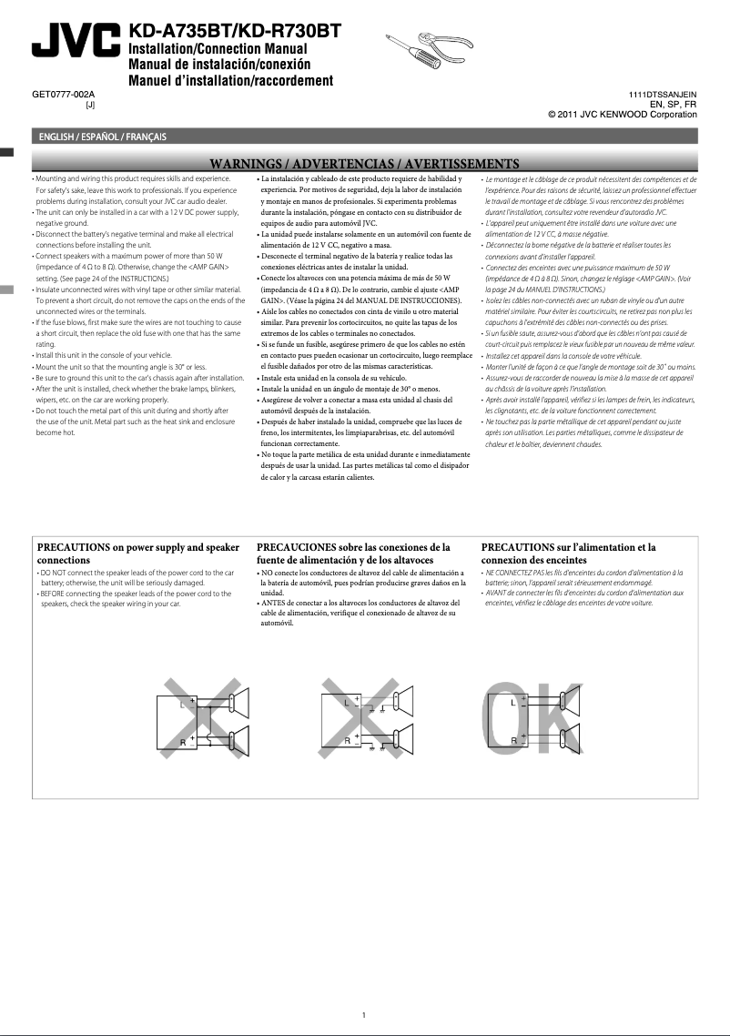 First page image of the manual for KD-R730BT