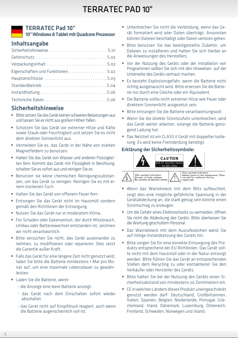 Page 1 of the manual User Manual Terratec Pad 10