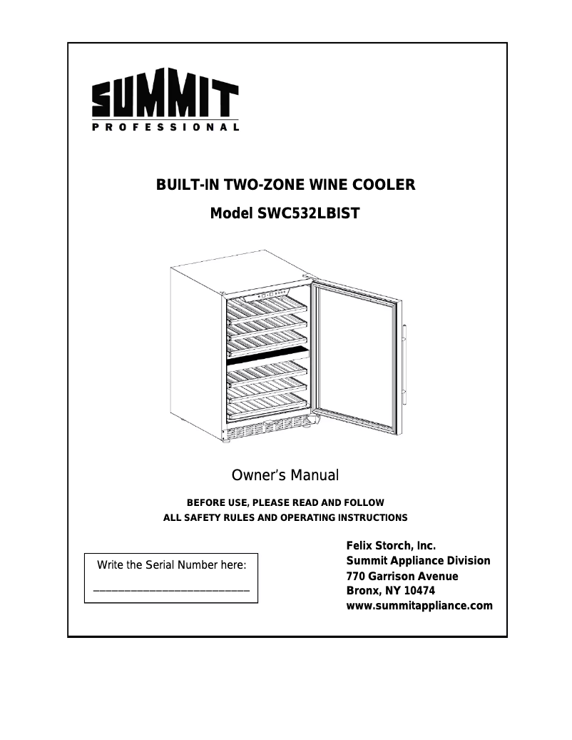Page 1 of the manual User Manual Summit SWC532LBISTPNR