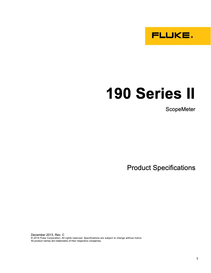 Page 1 of the manual Technical Sheet Fluke ScopeMeter 190-062