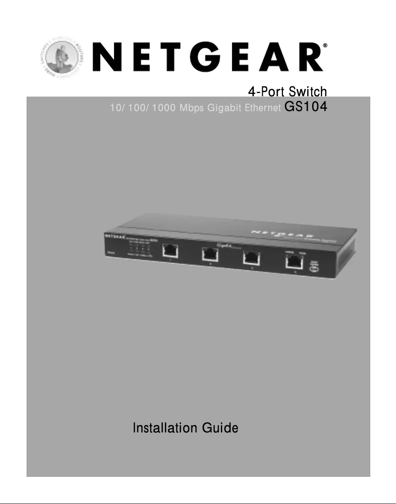 Page 1 of the manual Installation Guide Netgear ProSafe GS104