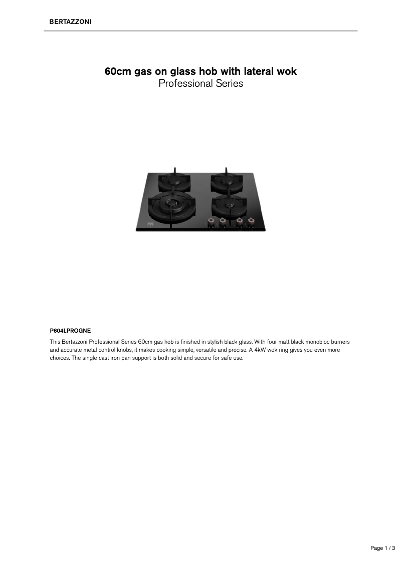 Page 1 of the manual Technical Sheet Bertazzoni P604LPROGNE
