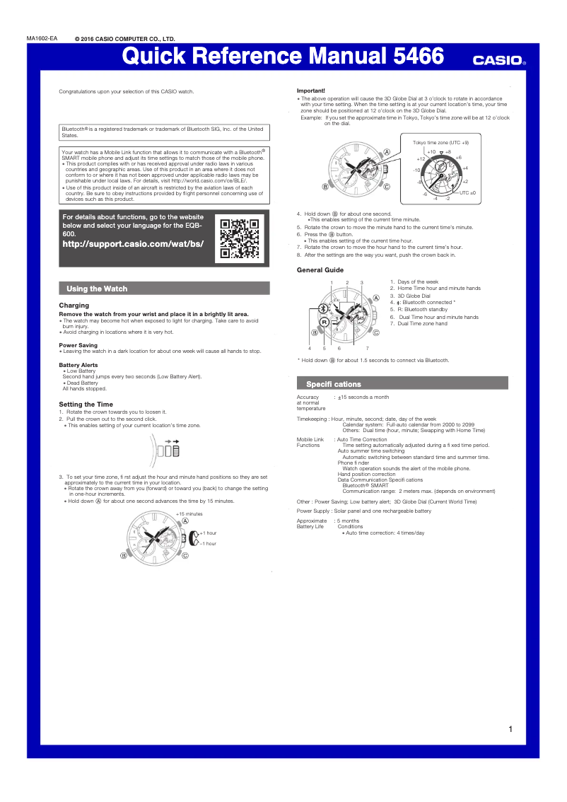Page 1 of the manual User Manual Casio EQB-600D-1A2ER
