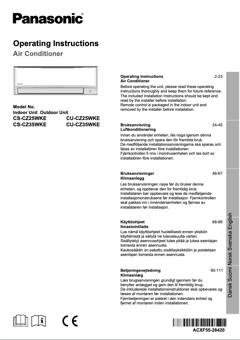 First page image of the manual for CU-CZ25WKE