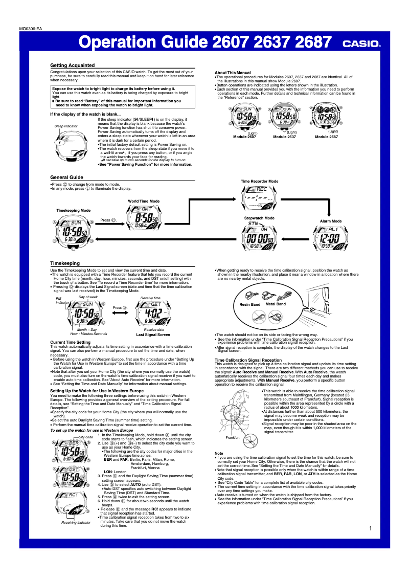 Page 1 of the manual User Manual Casio 2607