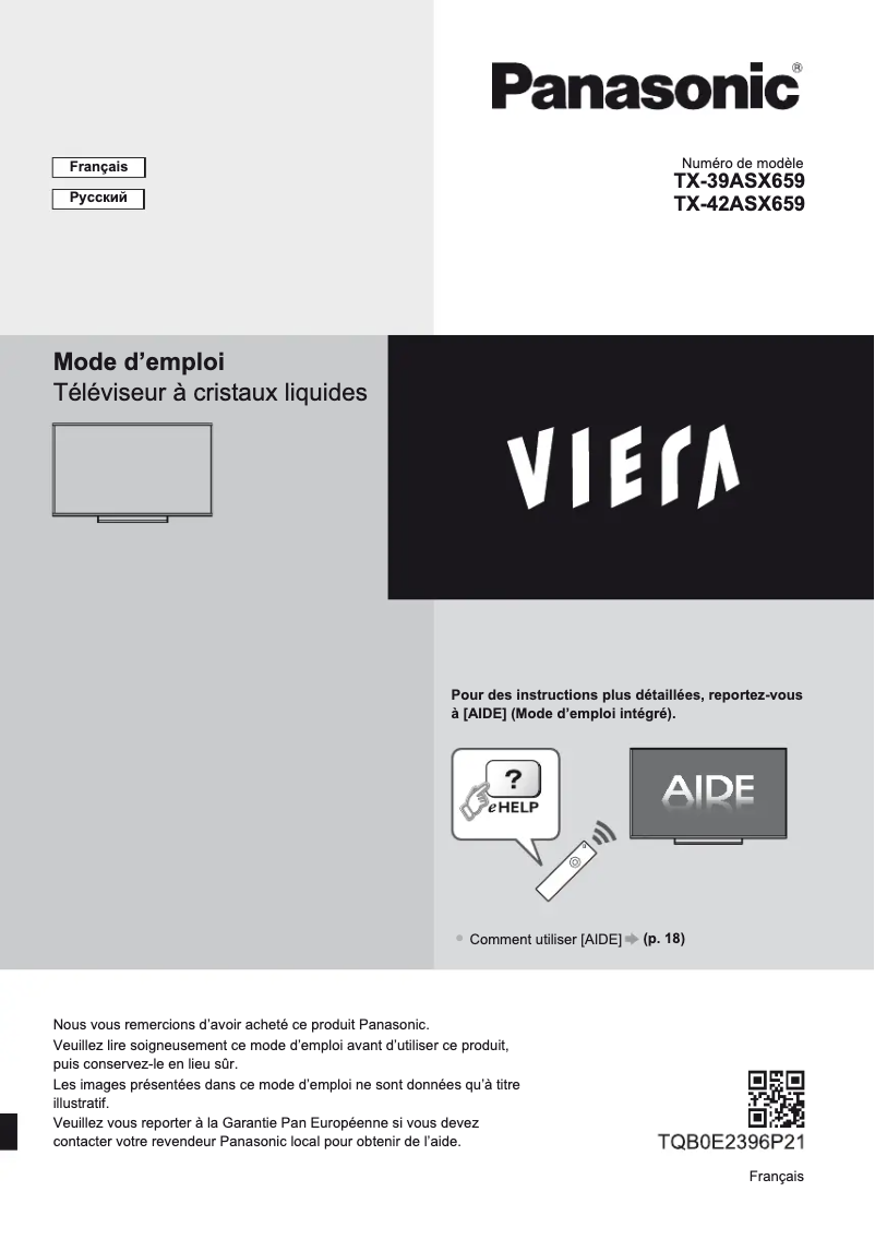 First page image of the manual for Viera TX-42ASX659