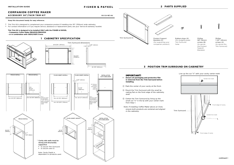 Page 1 of the manual Installation Guide Fisher & Paykel TK76NDB1