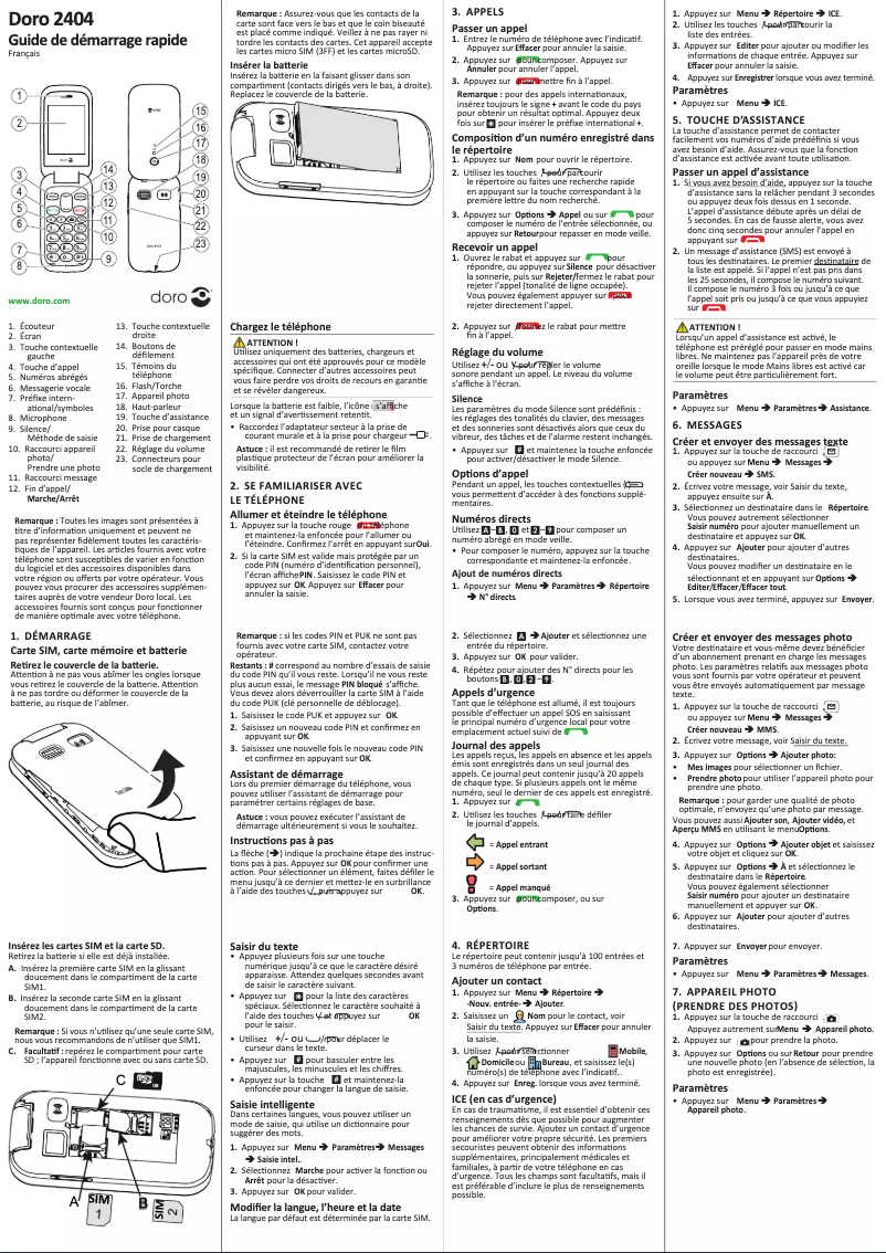 Page 1 de la notice Manuel utilisateur Doro 2404