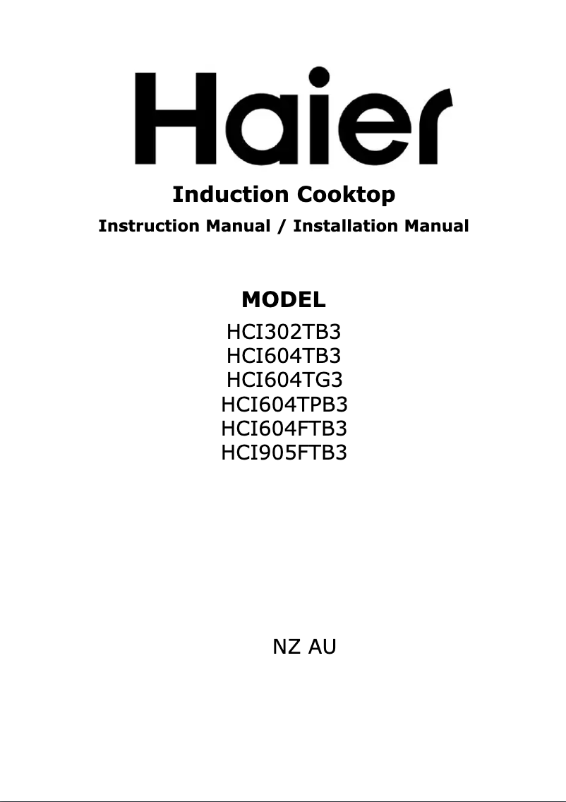 Page 1 of the manual User Manual Haier HCI604FTB3
