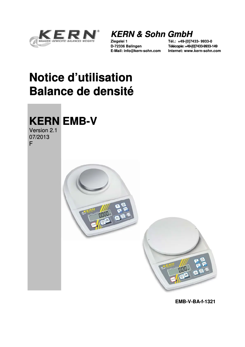 Page 1 of the manual User Manual Kern EMB 2000-2V